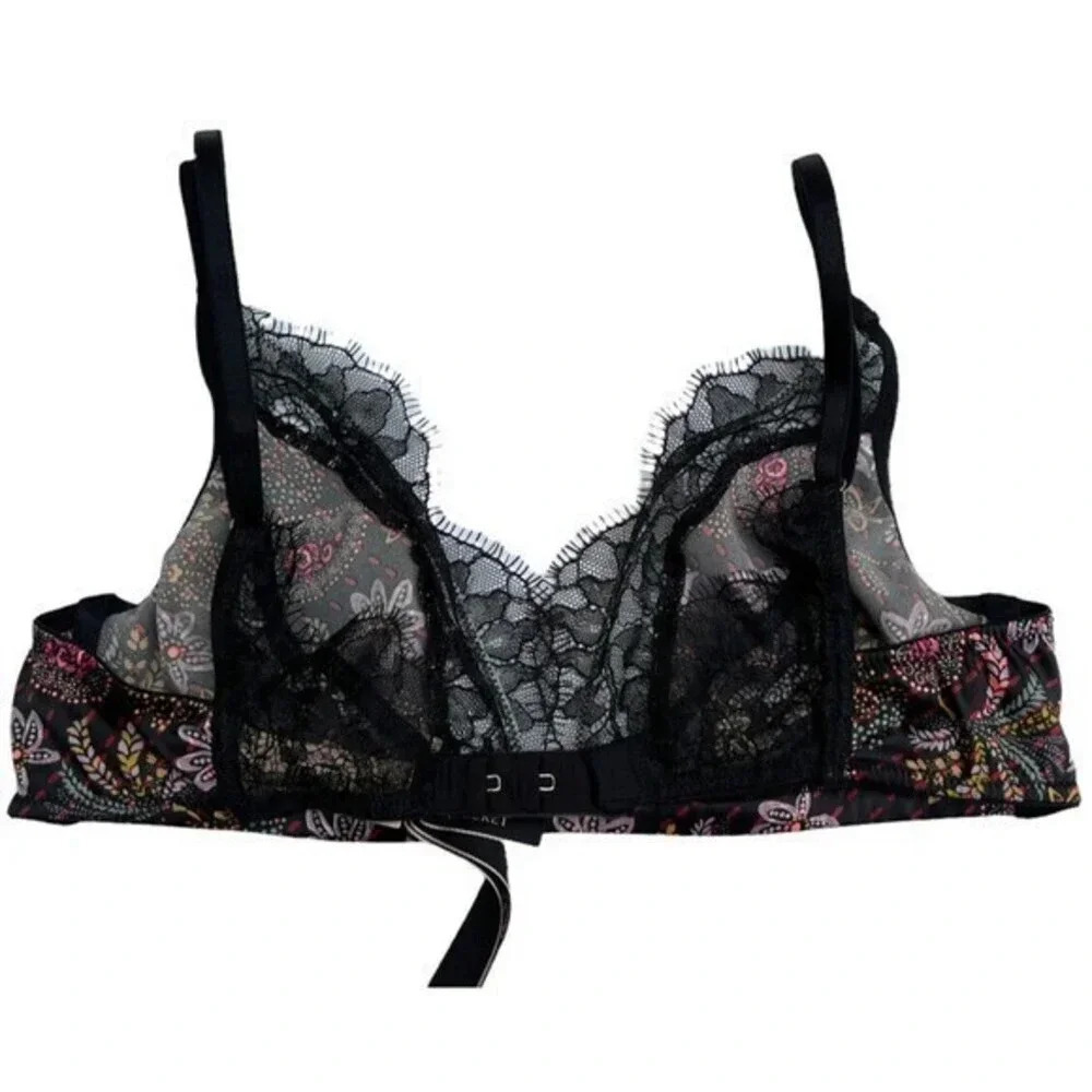 Victorias Secret Small Soft Bralette Satin Lace Trim Floral Unlined Wireless Bra - Picture 3 of 3